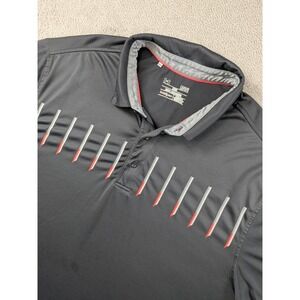 Under Armour HeatGear Mens Large Gray Graphic Golf Polo Shirt Loose Fit LG